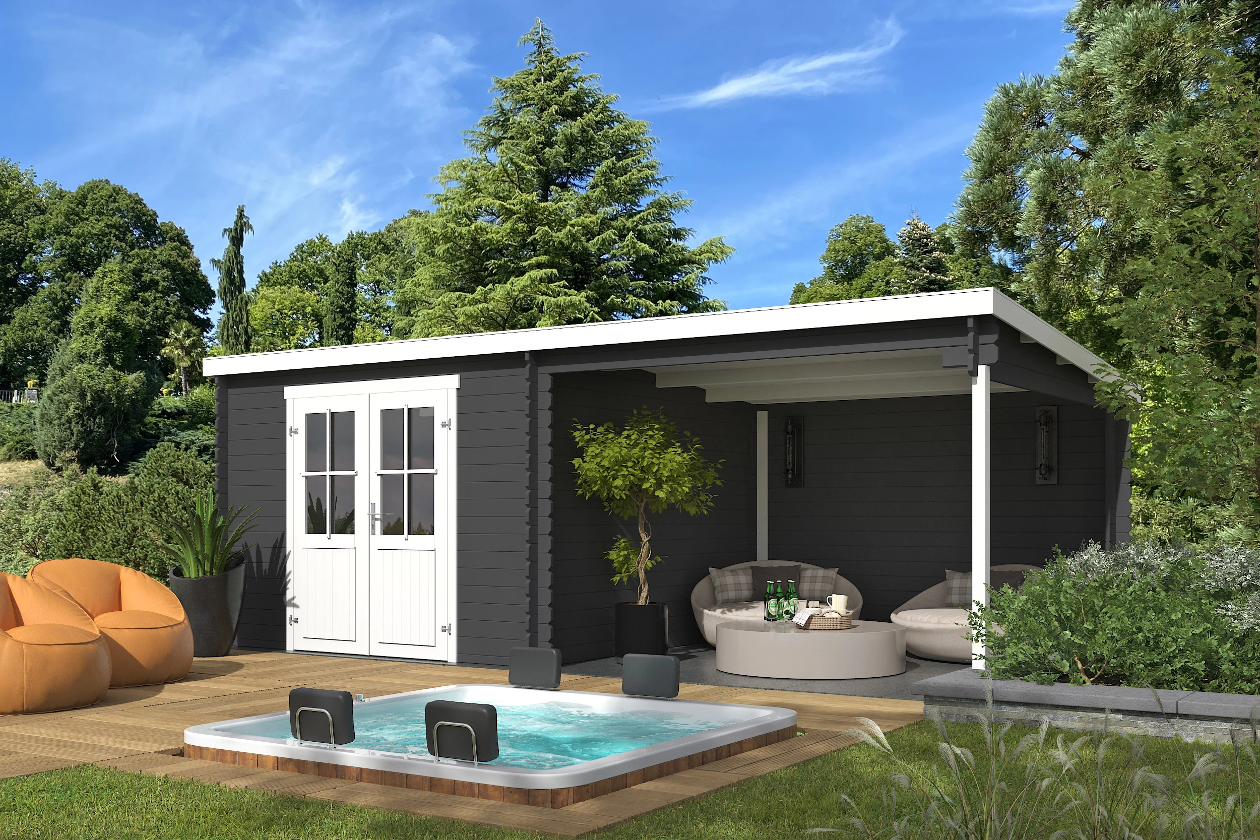 Outdoor Life Blokhut Orlando Carbon Grey-Wit 581 x 292 cm - Afbeelding 2